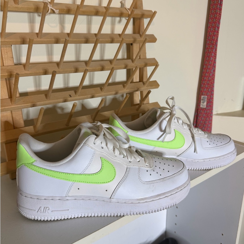 Nike Air; Air Force 1 (Women's size 9)Sneakers in white and neon green!